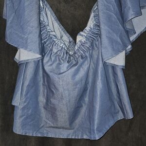 Ashley Stewart Blue Ruffled Blouse